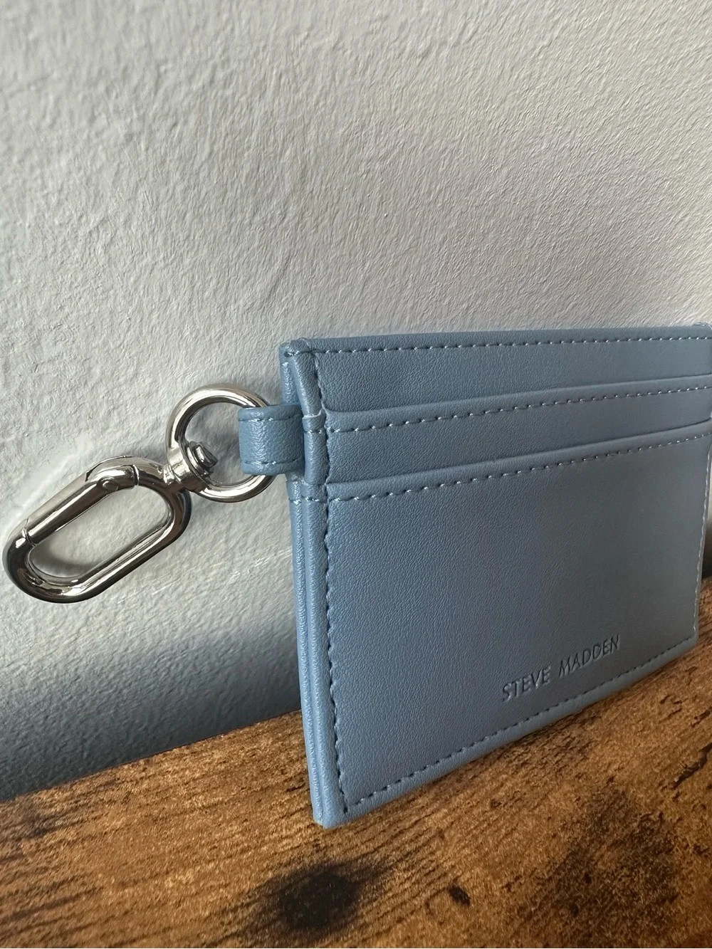Steve Madden Powder Blue Double Sided Card Holder with Key Ring Clip NWOT